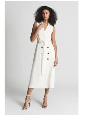 Reiss// Mariah//Linen Blend Dress// White// USA 4